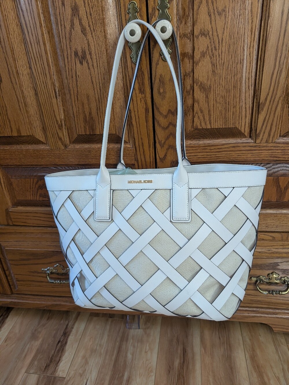 Michael Kors Cream and Beige Woven Tote